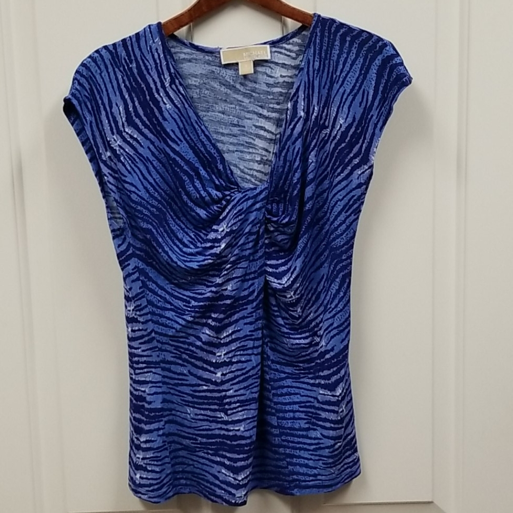 Michael Kors blue and black zebra print top sz S